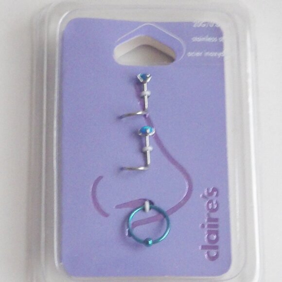 Claire's Bundle of 2 Packages Stainless Steel Nose Jewelry Studs & Hoops New - Picture 3 of 10